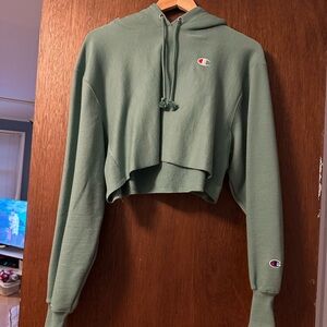 Champion Green Cropped Long Sleeve Hoodie